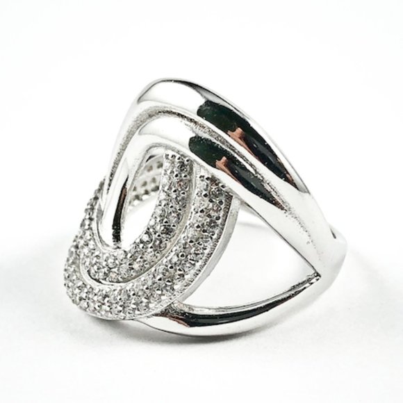 Elegant Swirl Style Shape CZ Silver Ring - Picture 2 of 3